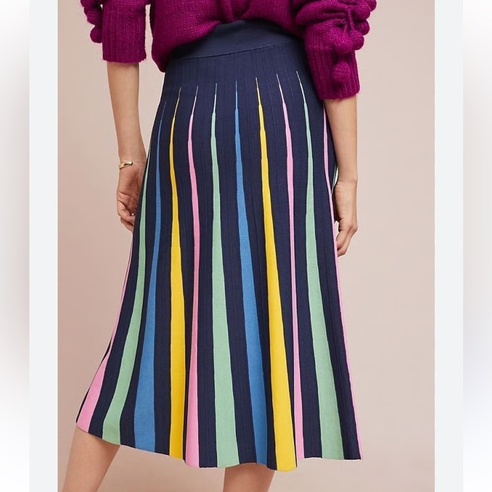 Anthropologie Colorful Pleated Midi Skirt